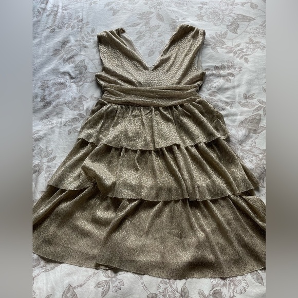 Lilly Pulitzer Faye Metallic Gold Ruffle Mini Dress XS Preppy Cocktail Formal - Picture 5 of 11